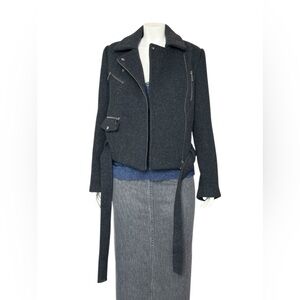 Thomas Wylde Charcoal Gray Wool Moto Coat With Belt and Zip Details Size Small